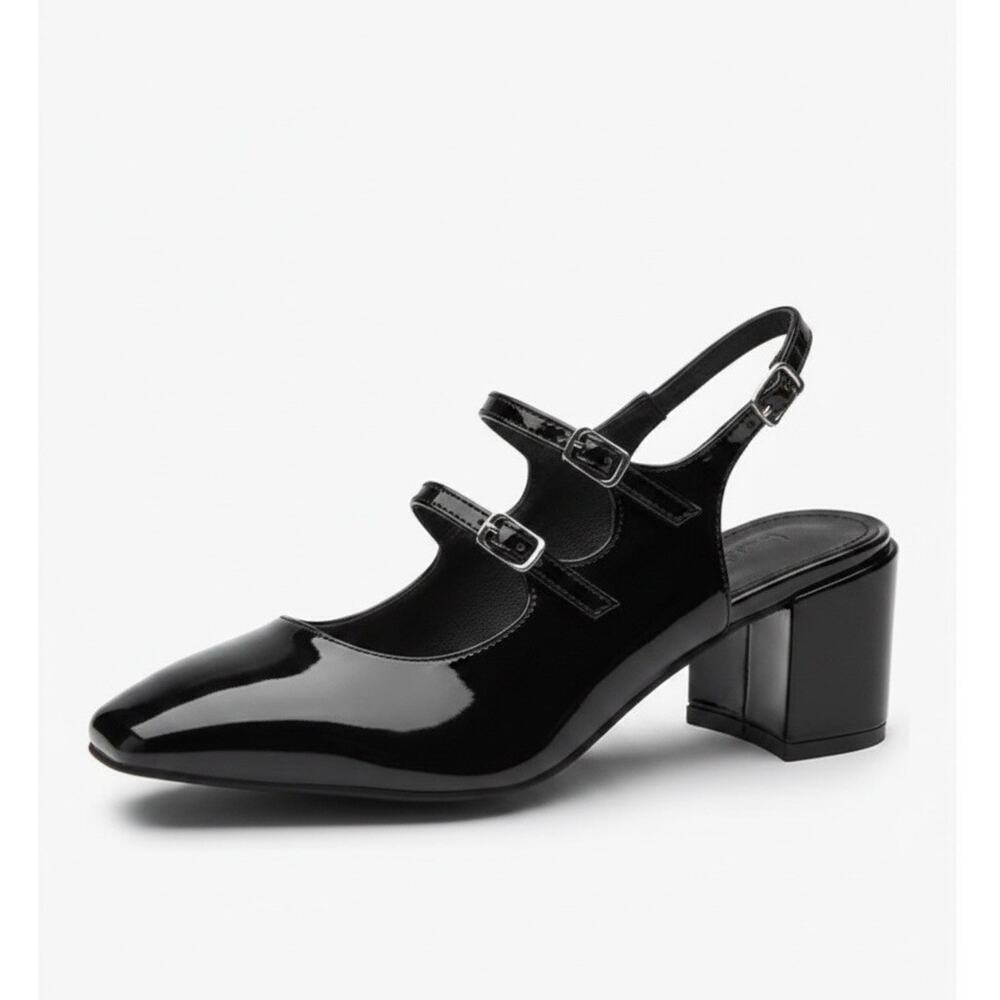 Viloporlor Women’s Mary Jane Shoes Slingback Chunky Heels Black Size 8